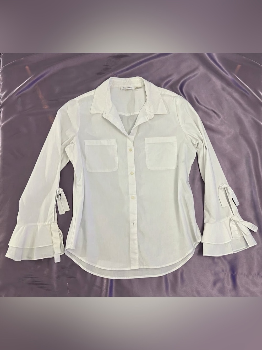 Calvin Klein romantic button Down Blouse ruffle bell sleeves L office siren
